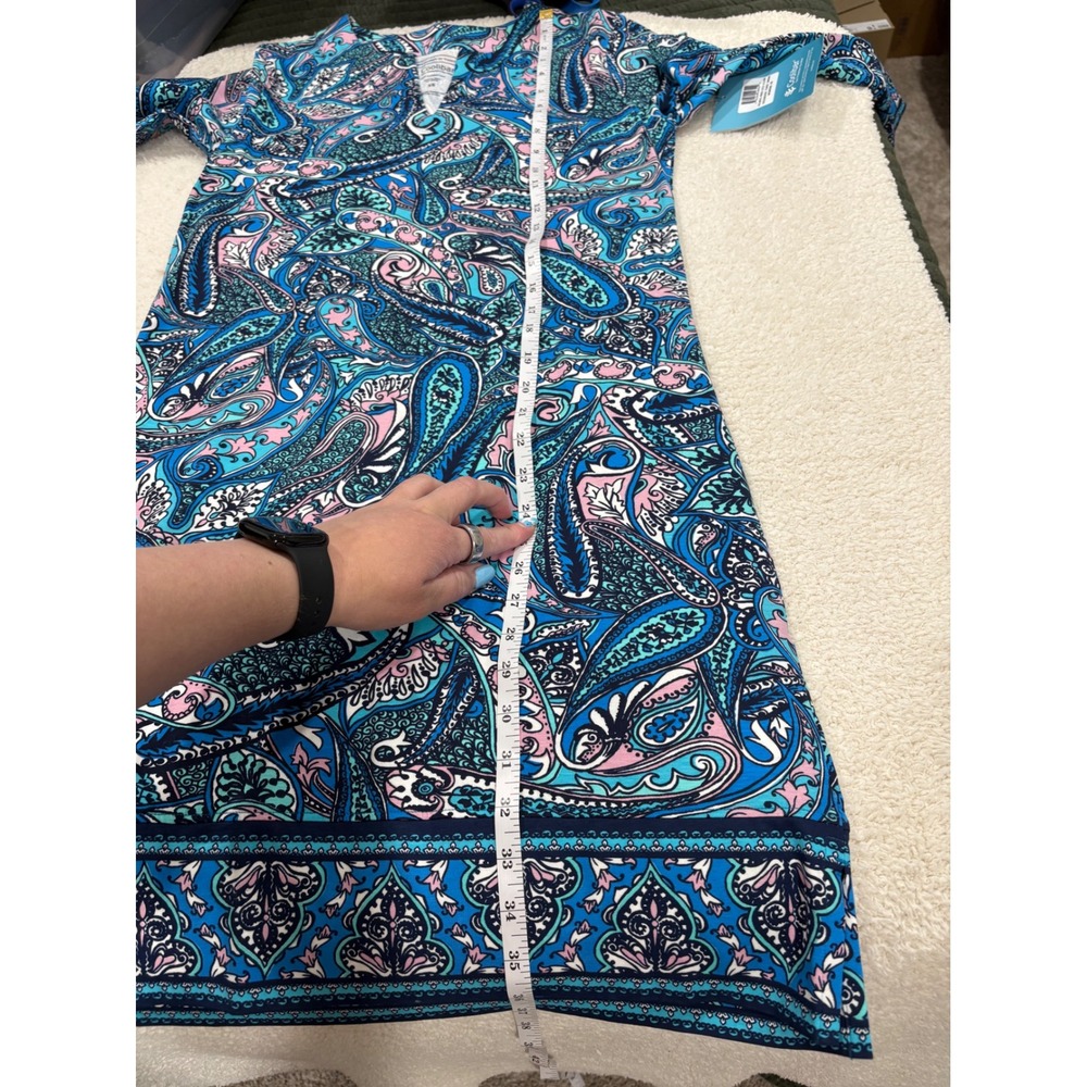NWT Coolibar Oceanside Tunic Dress XS Paisley Pattern Blue Pink UPF50 Resortwear - Picture 5 of 8